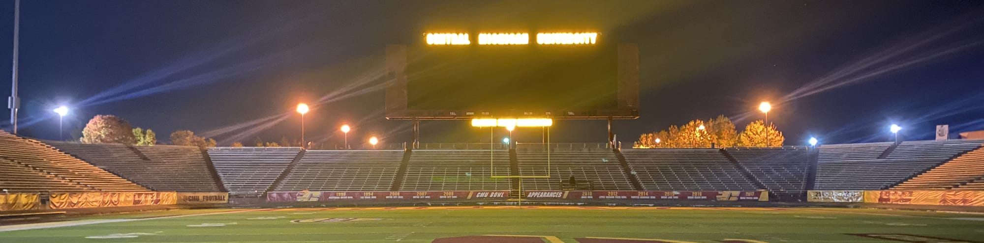 empty football stadium at night under the lights Youngstown
